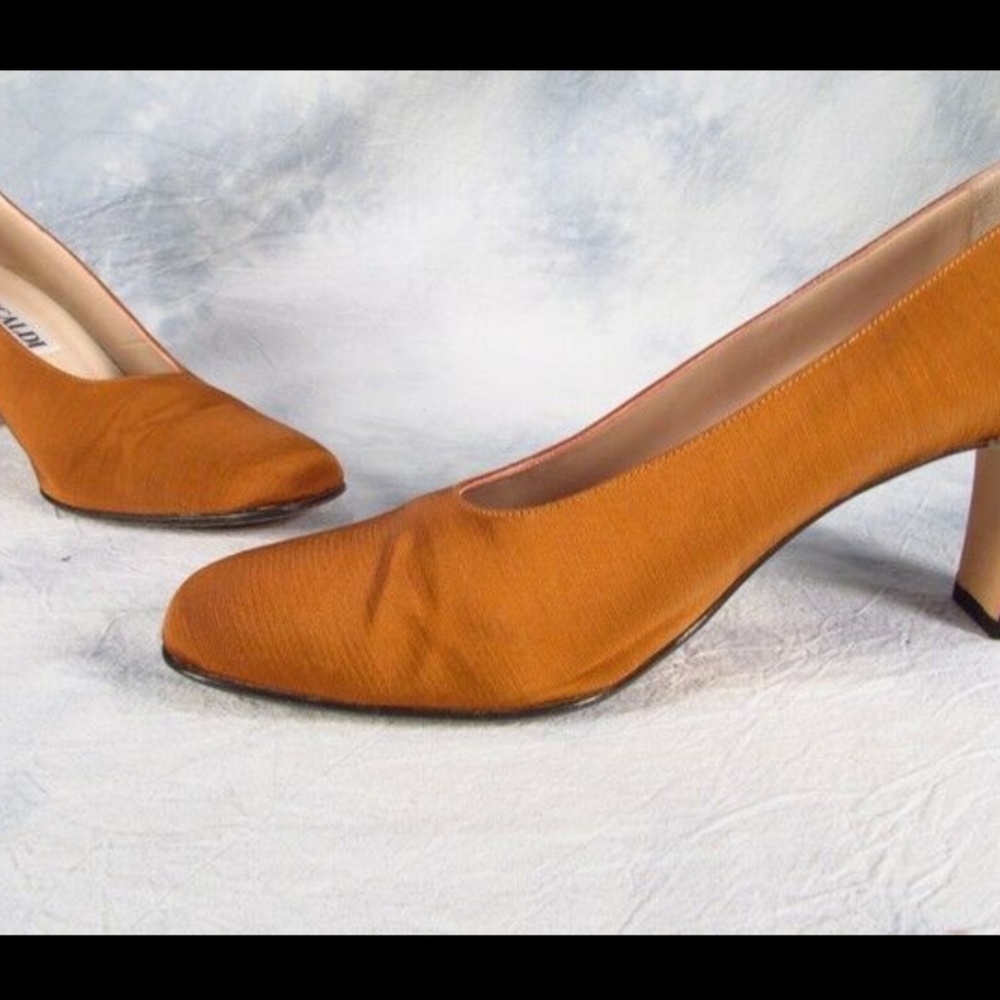 Pancaldi Fabric Light Brown Chunky Heel Pump 8.5M
